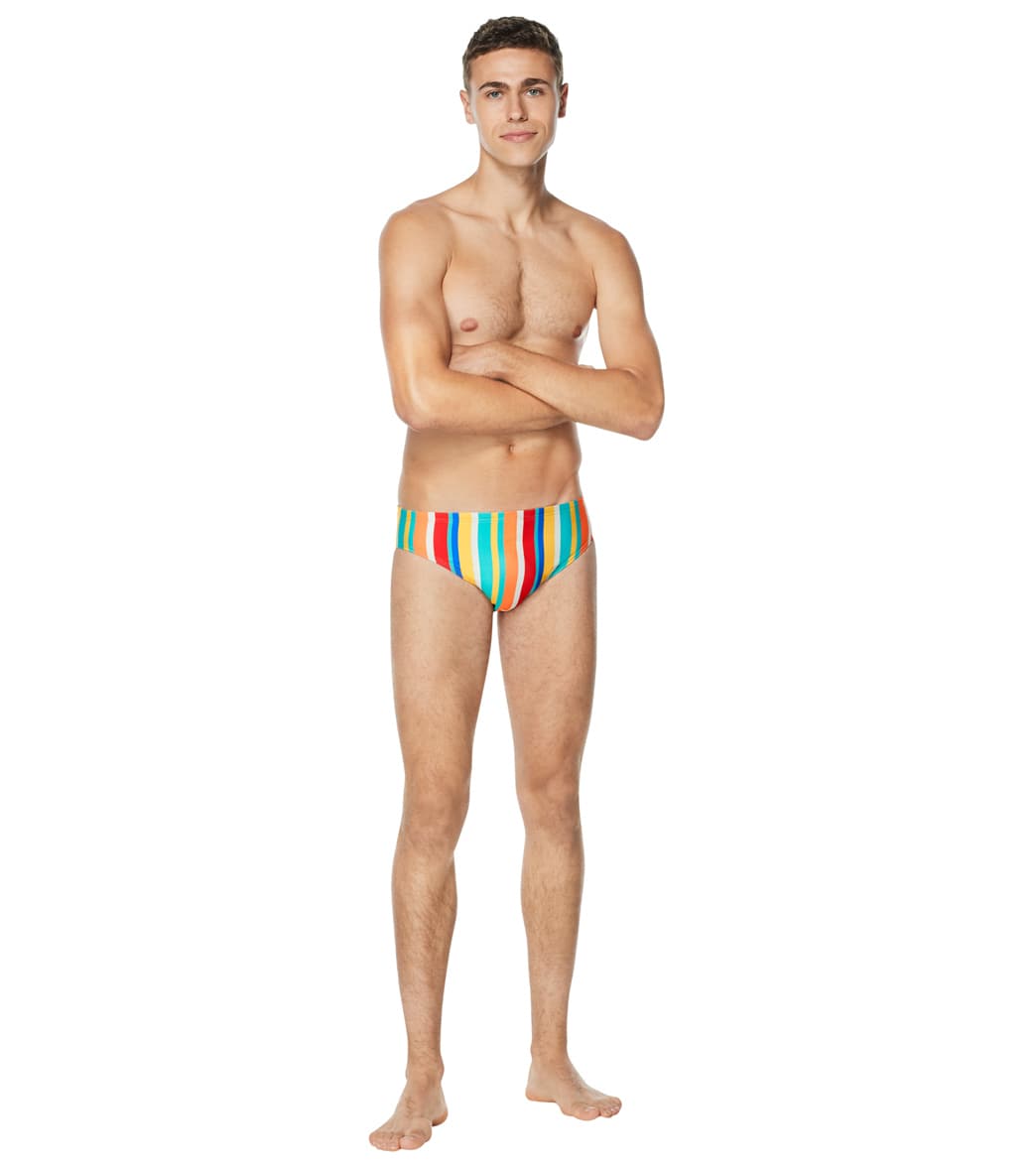  Speedo Vibe Men's Printed One Brief Swimsuit Clean Stripe
