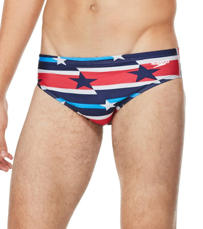  Speedo Vibe Men's Printed One Brief Swimsuit Rad, White & Blue