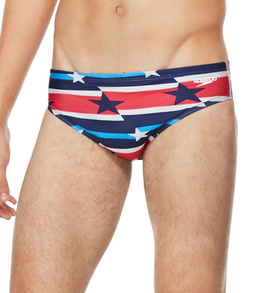  Speedo Vibe Men's Printed One Brief Swimsuit Rad, White & Blue