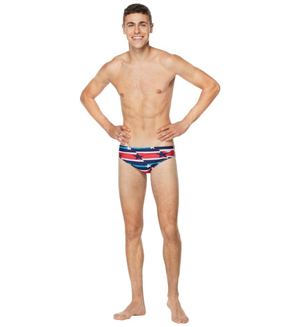  Speedo Vibe Men's Printed One Brief Swimsuit Rad, White & Blue