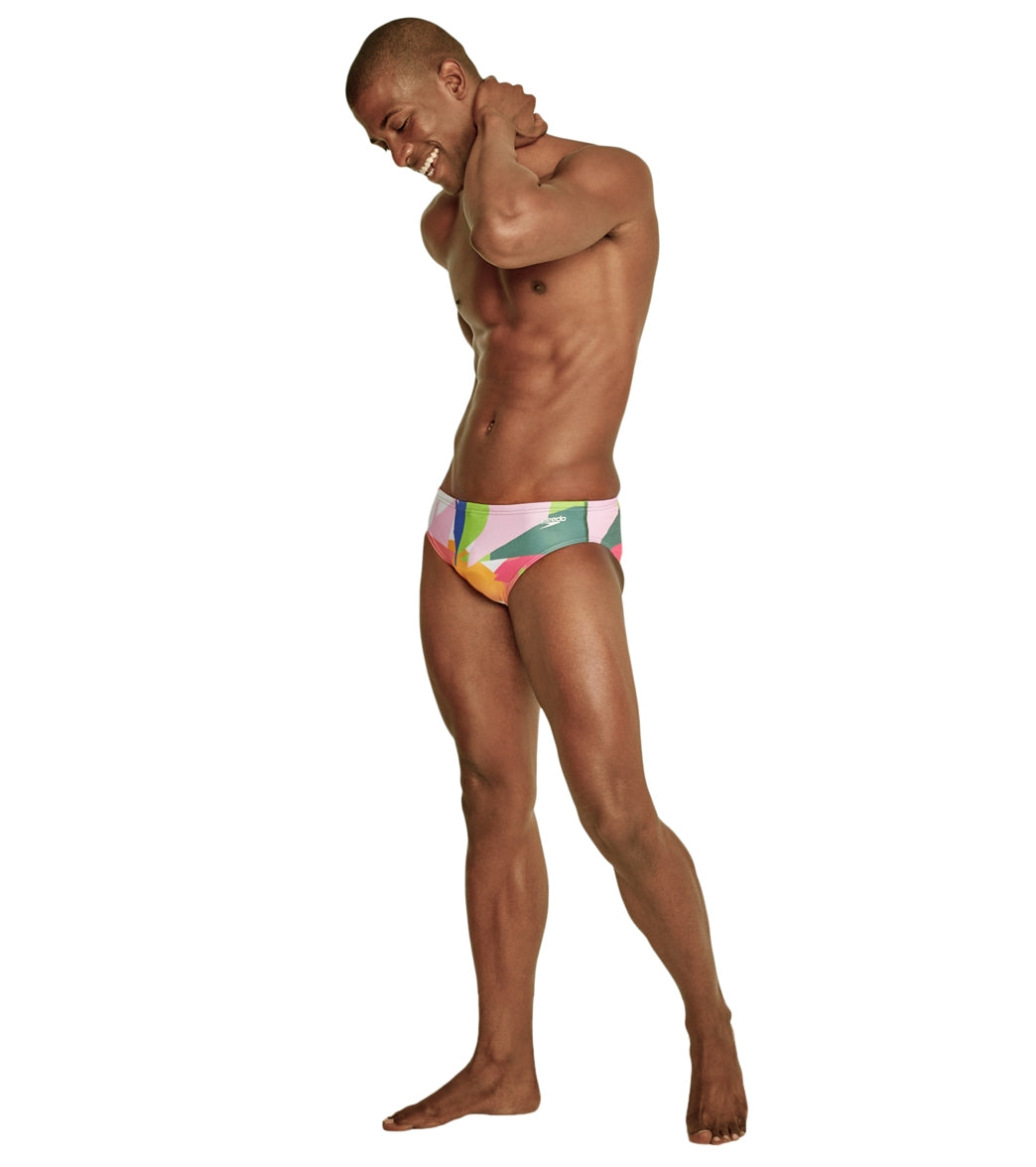  Speedo Vibe Men's Printed One Brief Swimsuit Block Tropics