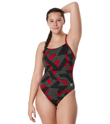  Speedo Women's Ruse Blocks Flyback One Piece Swimsuit