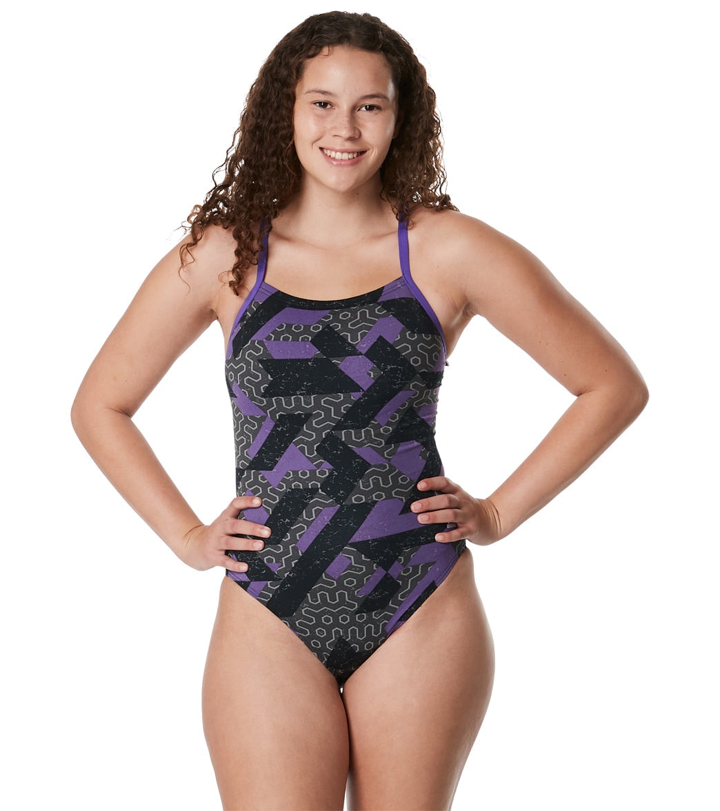  Speedo Women's Ruse Blocks Flyback One Piece Swimsuit