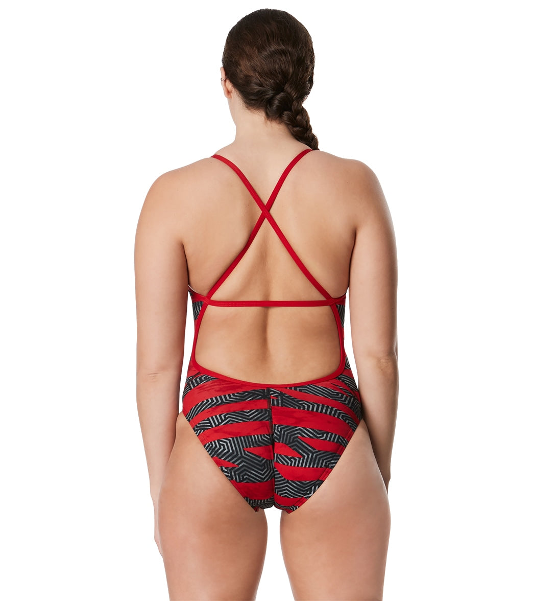  Speedo Women's Contort Stripes Crossback One Piece Swimsuit
