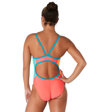  Speedo Vibe Women's Colorblock Propel Back One Piece Swimsuit