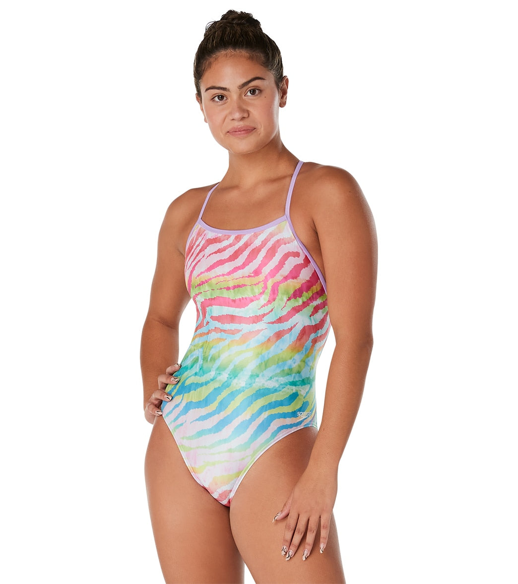  Speedo Vibe Women's Printed Double X Back One Piece Swimsuit