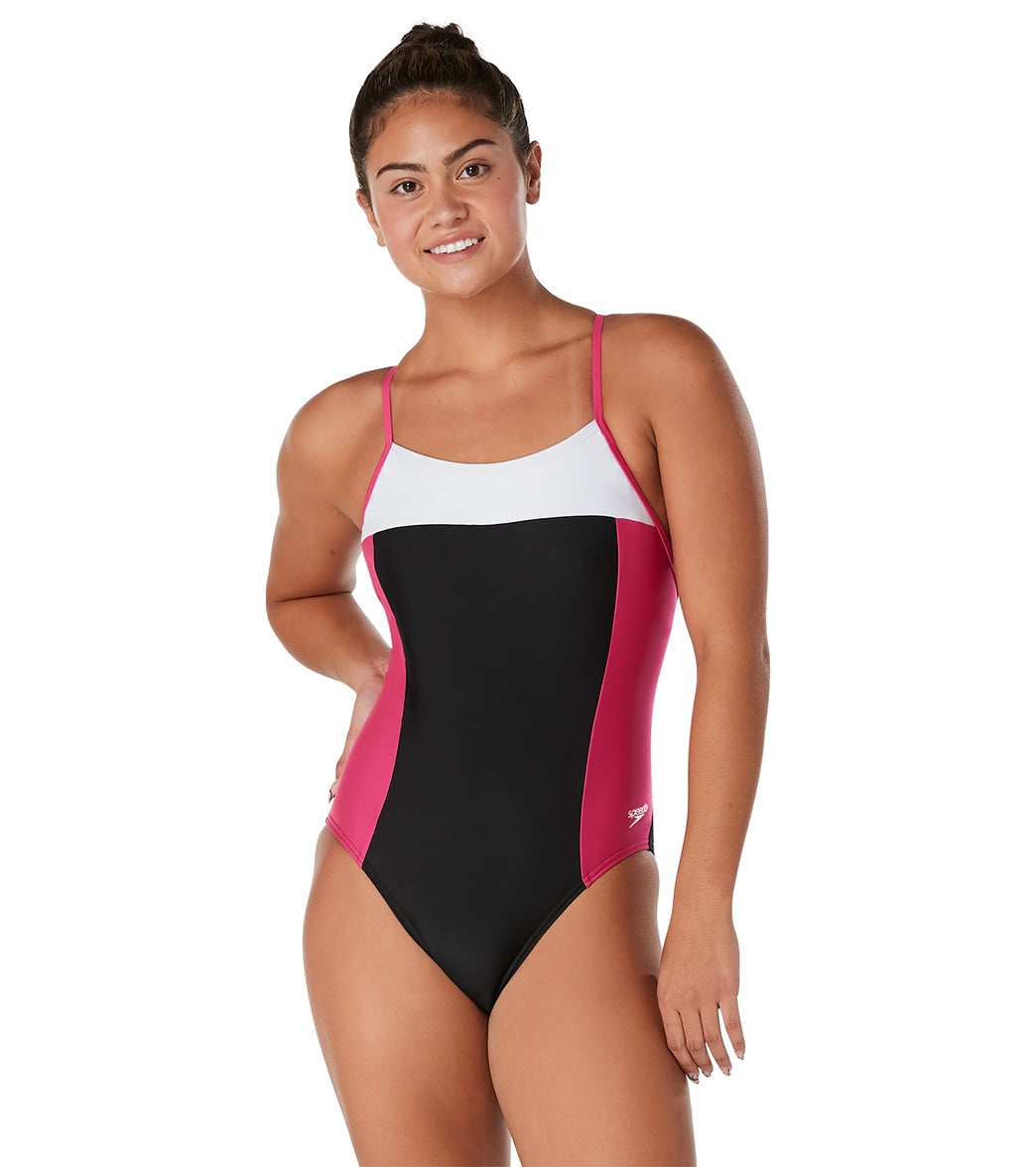  Speedo Women's Color Block Relay Back One Piece Swimsuit