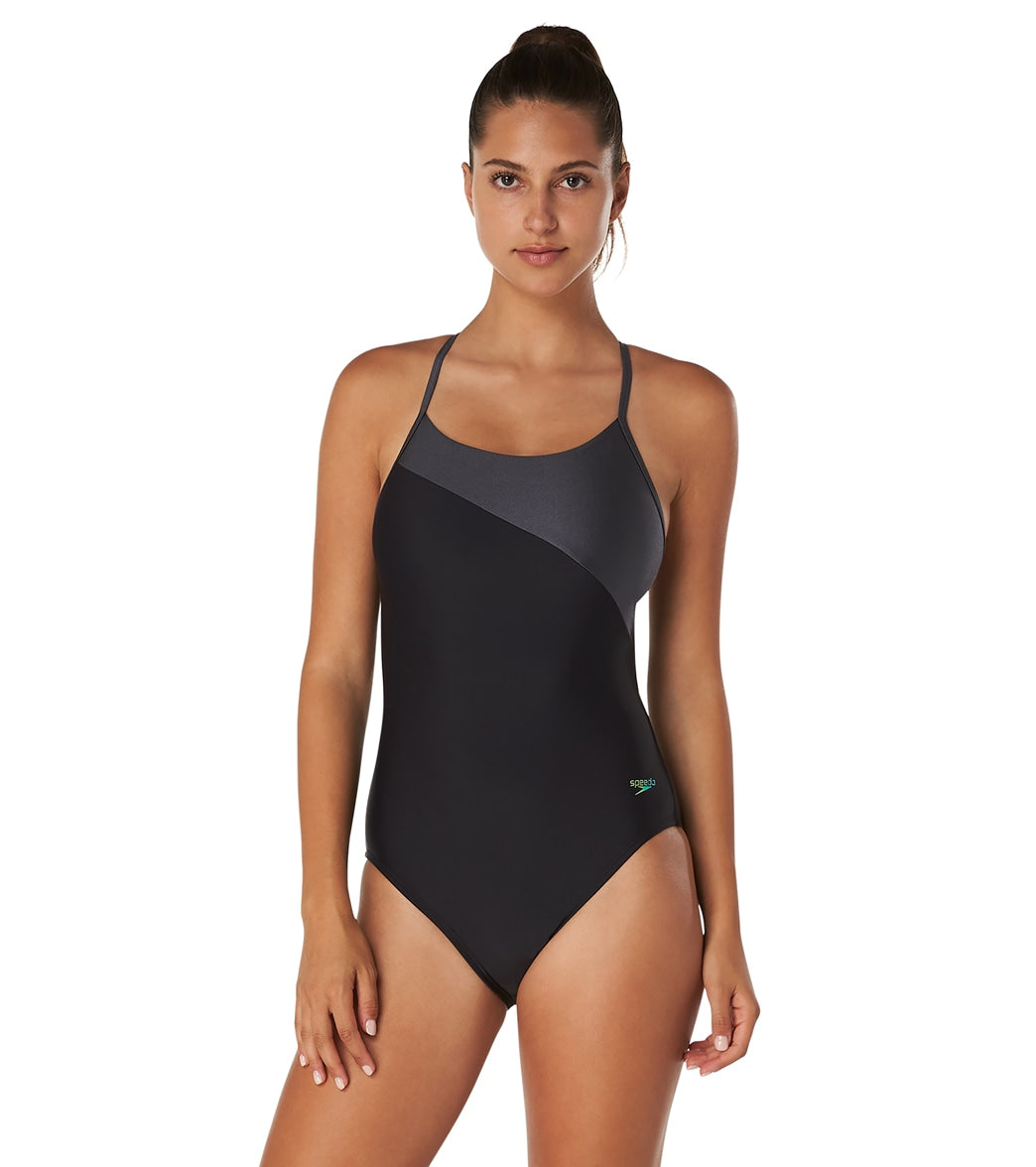  Speedo Women's Asymmetrical Colorblock One Piece Swimsuit