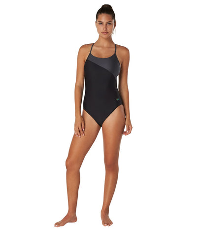  Speedo Women's Asymmetrical Colorblock One Piece Swimsuit